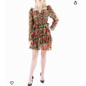 Beulah Smocked Short Mini Dress Long Sleeve Multicolor Size S NWT